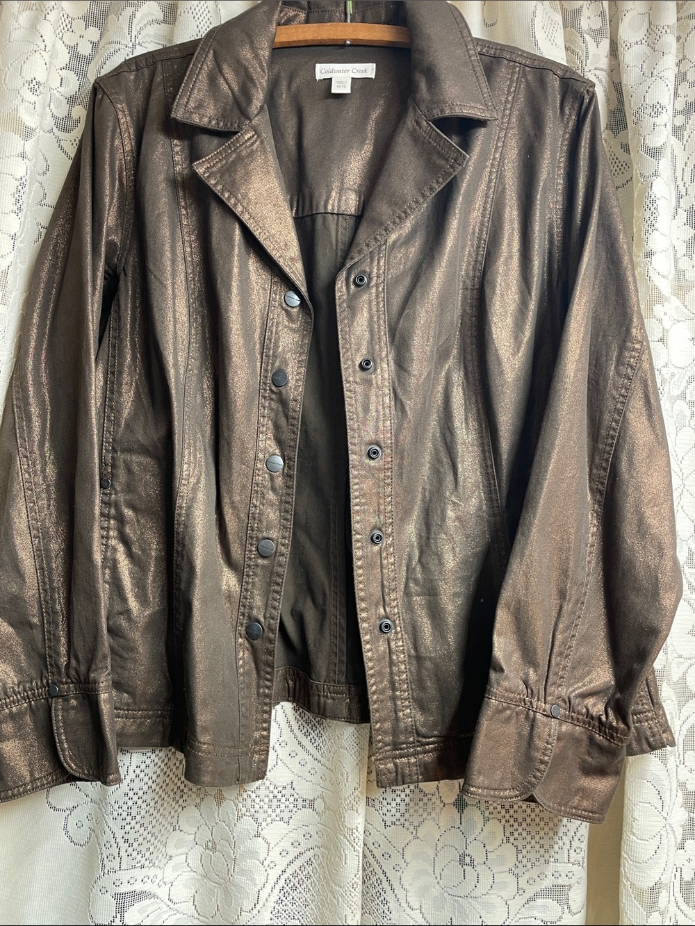 Coldwater Creek Metallic Bronze Snap-Front Jacket size 18 100% Cotton